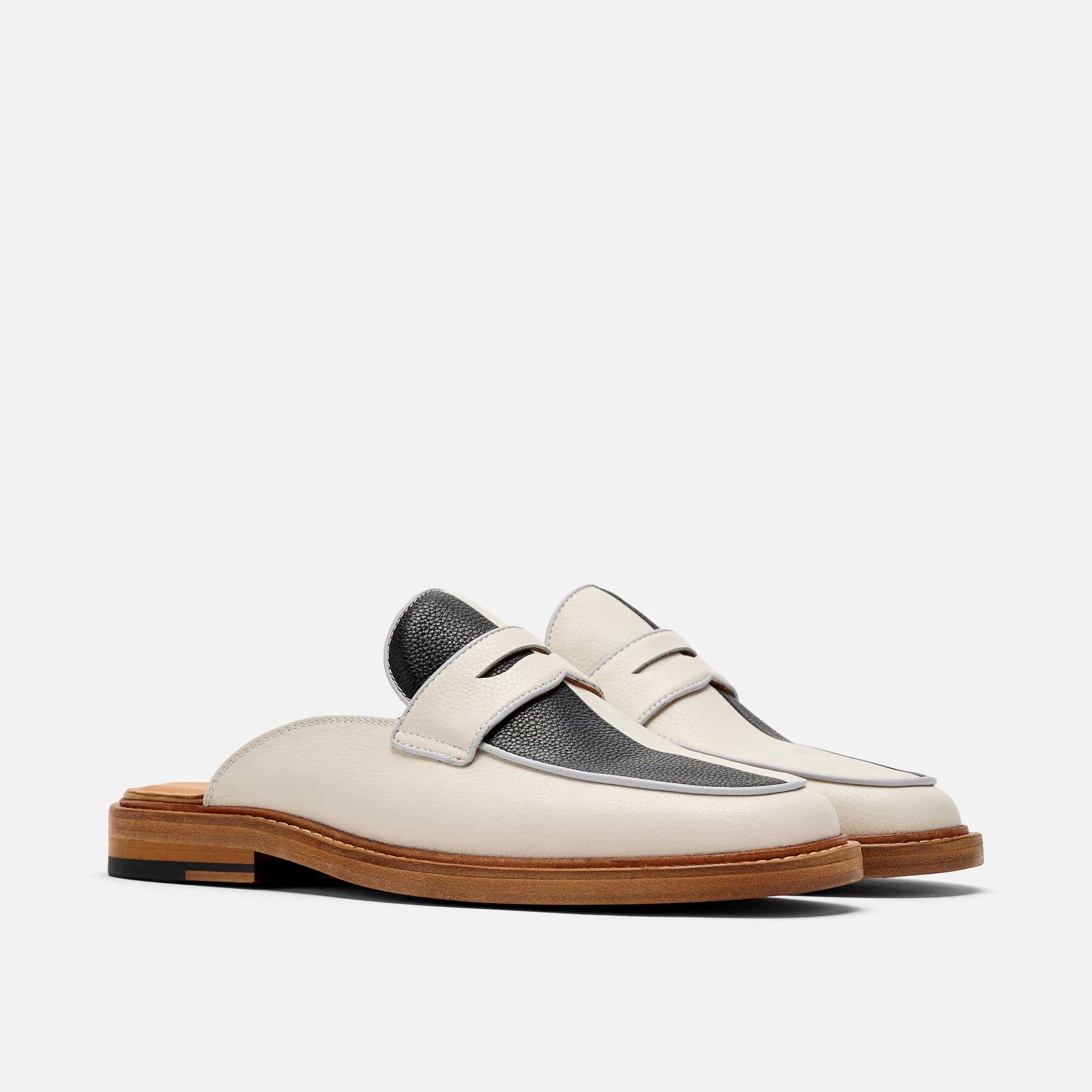 Del Mar White/Black Loafer Mules