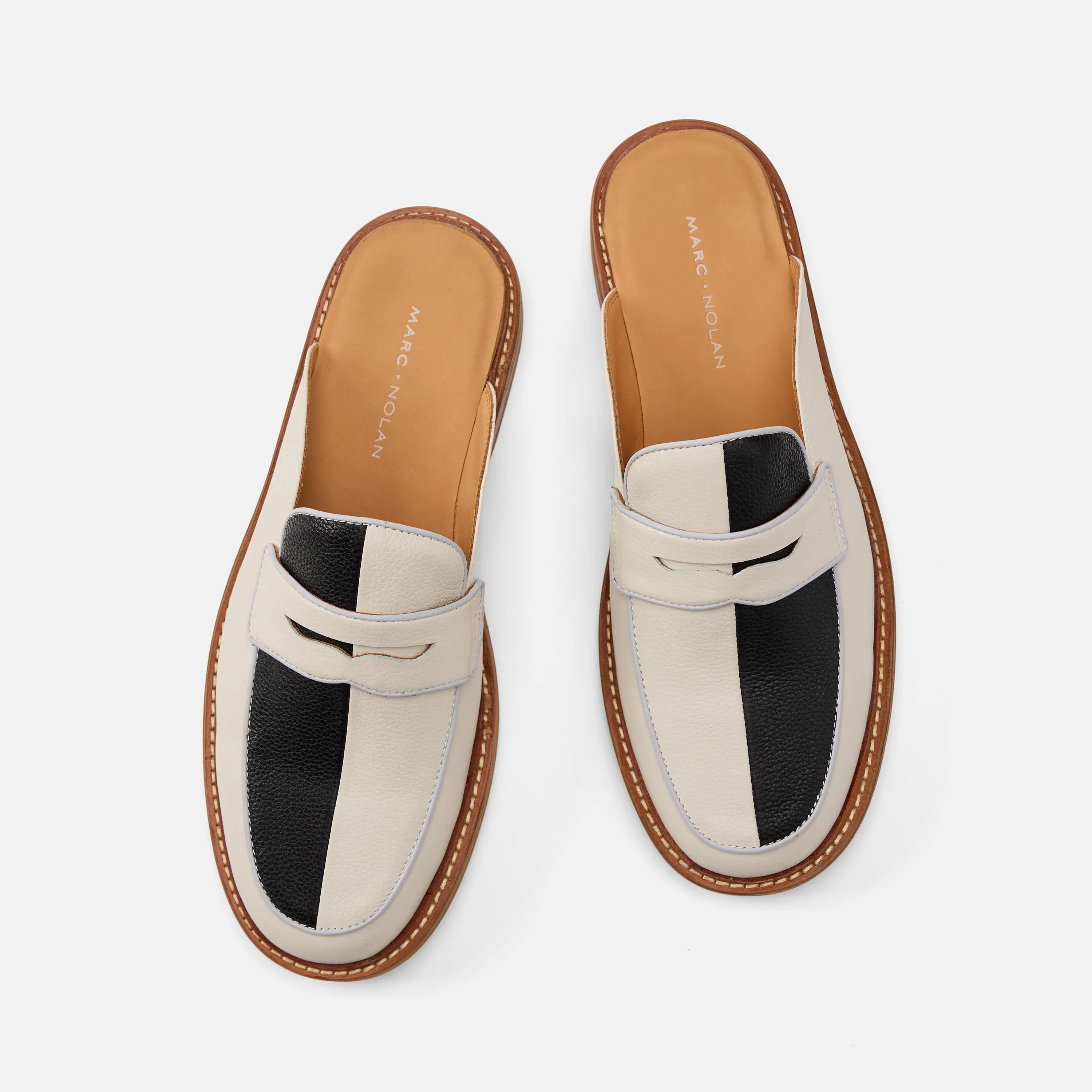 Del Mar White/Black Loafer Mules