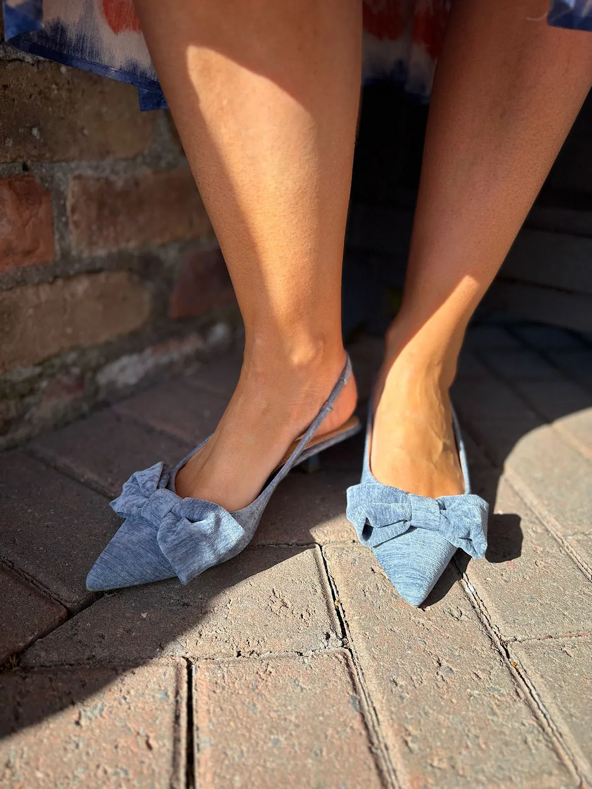 Denim Kitten Heel Bow Shoes