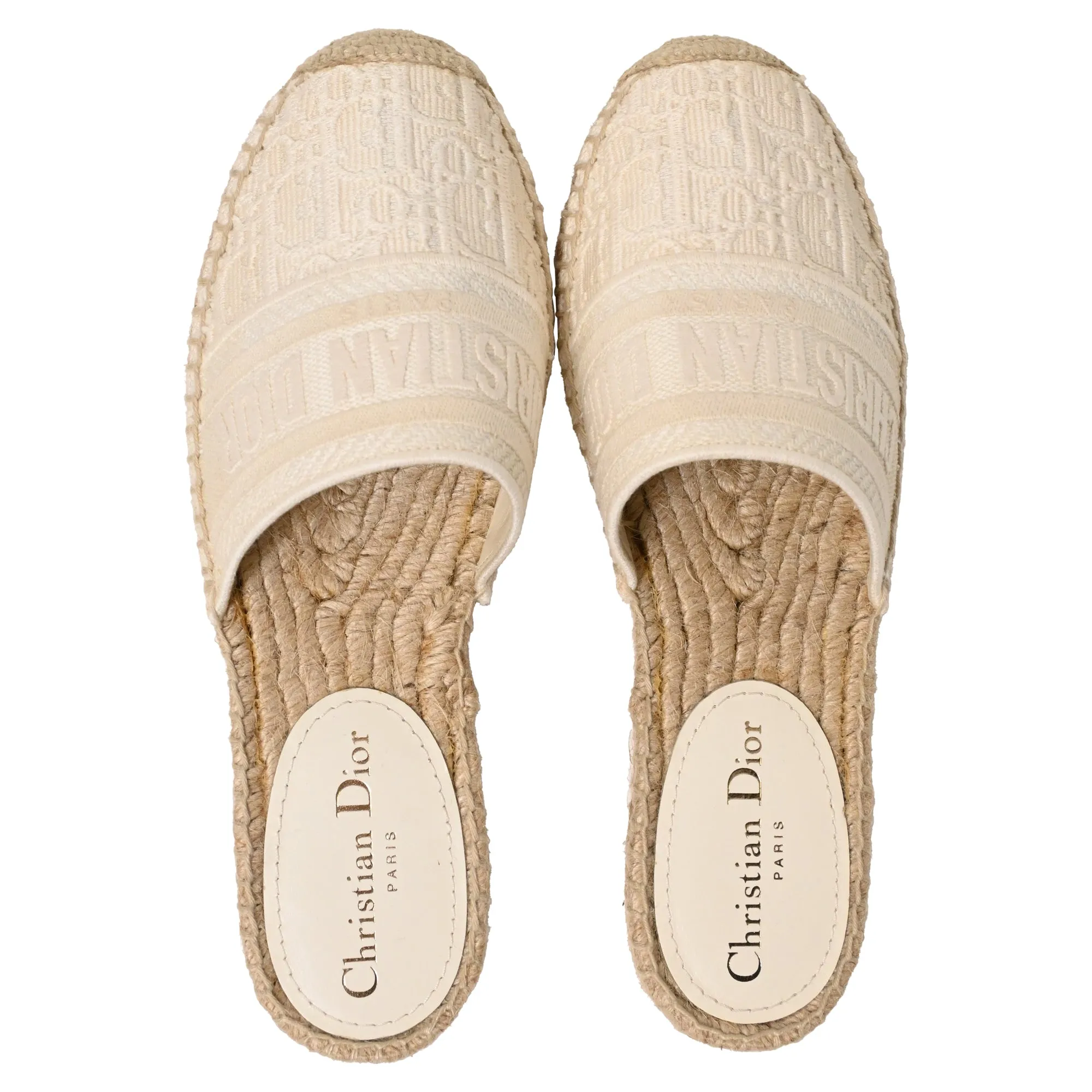 Dior Granville Embroidered Flat Espadrille Mules in White Cotton