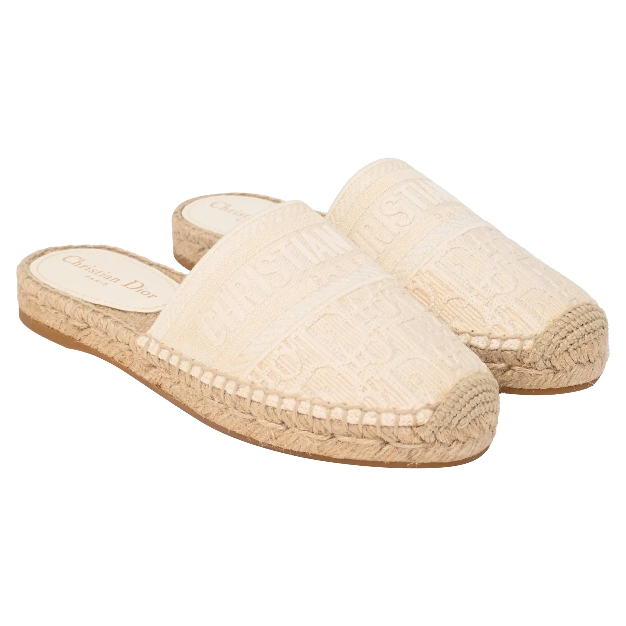 Dior Granville Embroidered Flat Espadrille Mules in White Cotton