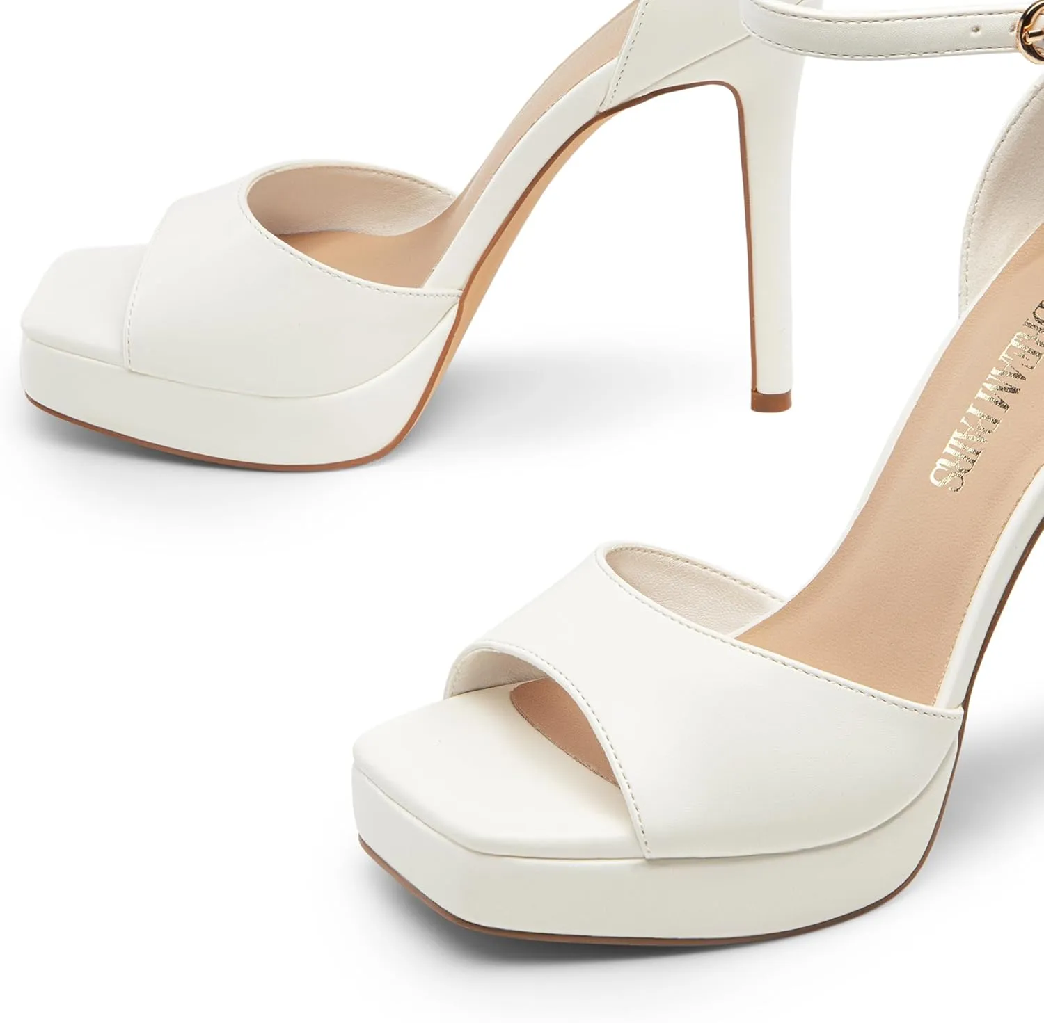 DREAM PAIRS Women's Stiletto High Heels Platform Ankle Strap Square Open Toe Dress Sexy Sandals