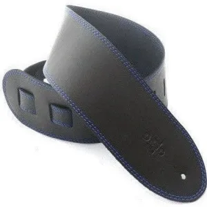DSL 3.5" Single-Ply Leather Guitar Strap -  Black with Blue Stitching