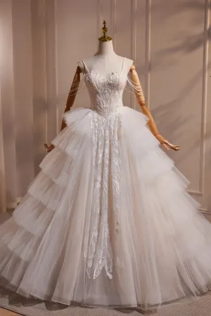 Elegant Spaghetti Straps Layered Beading Wedding Dress