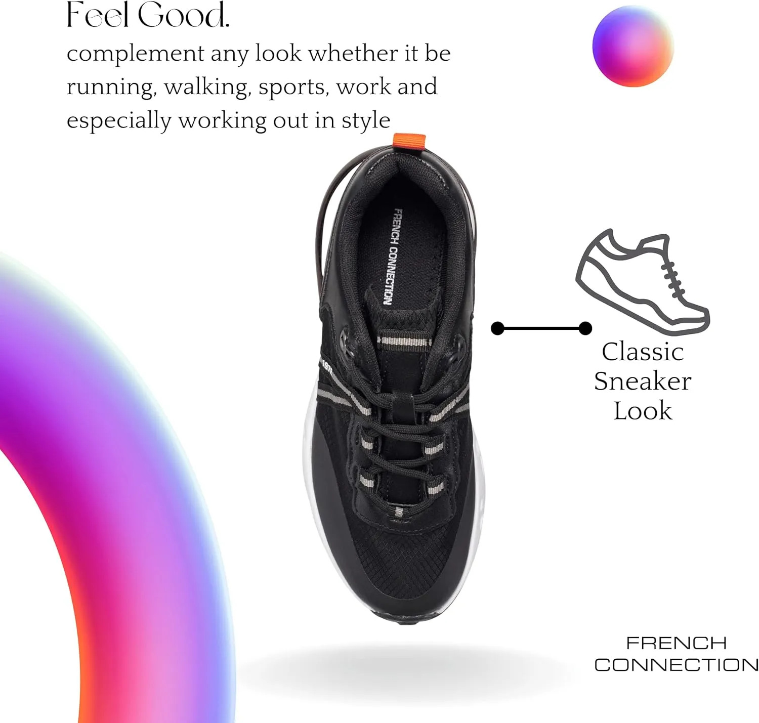 French Connection Women's Premium Breathable Athletic Shoes Walking Running Workout Tennis Comfortable Non Slip Fashion Sneakers for Women with Air Cushion
