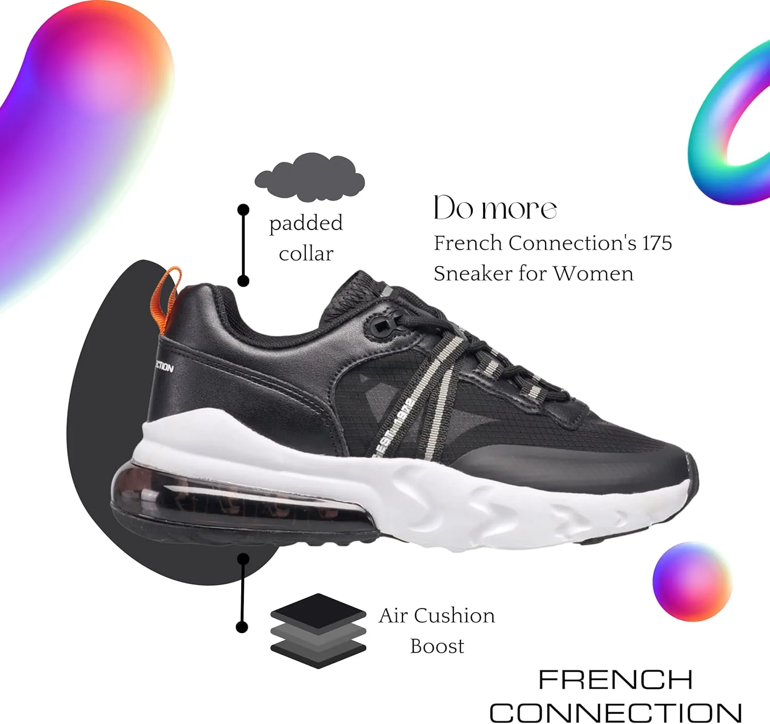 French Connection Women's Premium Breathable Athletic Shoes Walking Running Workout Tennis Comfortable Non Slip Fashion Sneakers for Women with Air Cushion