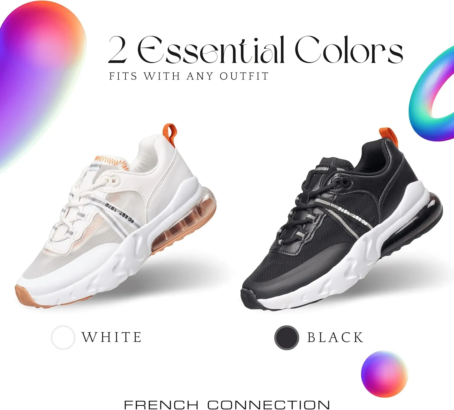 French Connection Women's Premium Breathable Athletic Shoes Walking Running Workout Tennis Comfortable Non Slip Fashion Sneakers for Women with Air Cushion