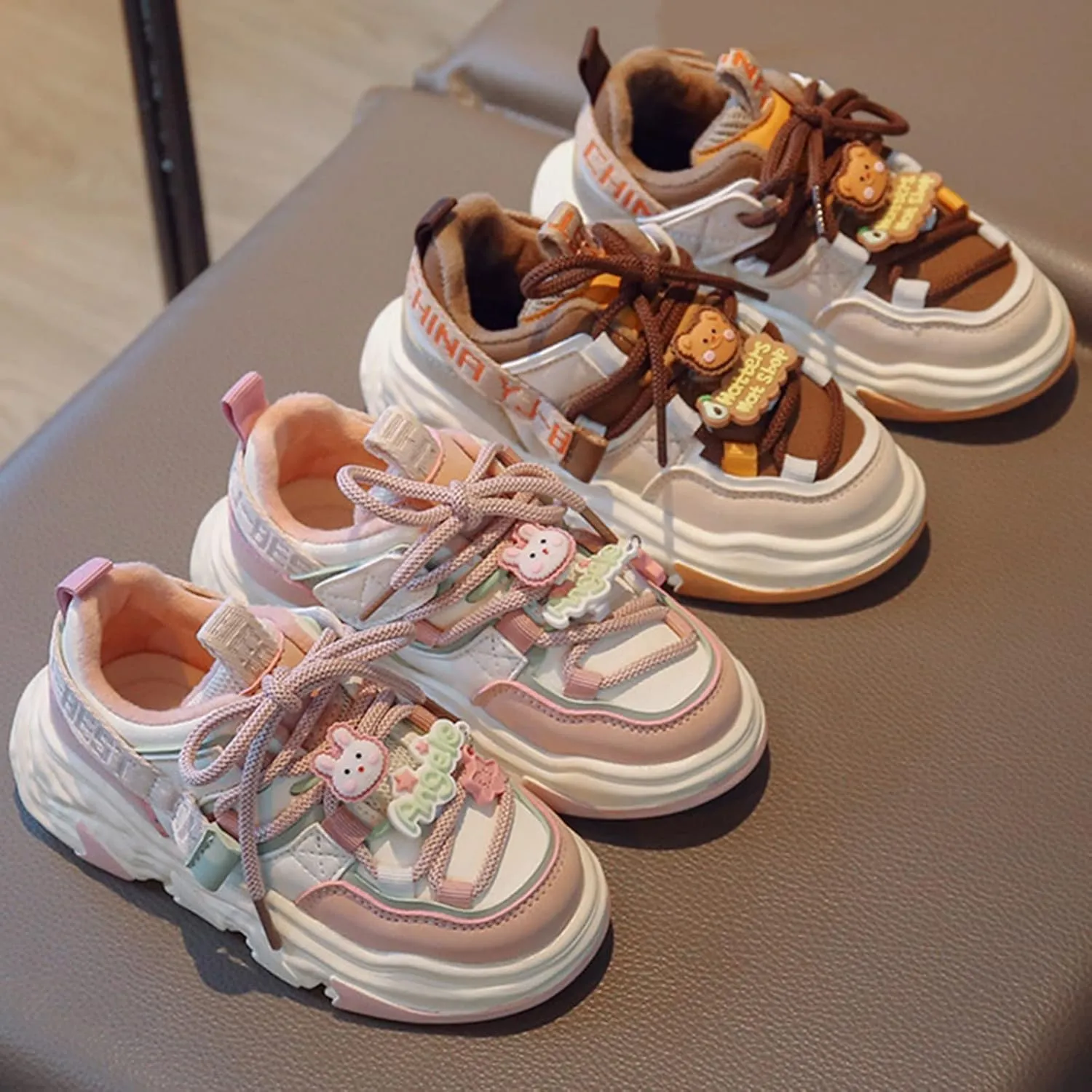 Girls and Toddler Chunky Sneakers Vulcanize Fashion Girls Platform Thick Sole Outdoor Running Casual Chief Formal Shoes