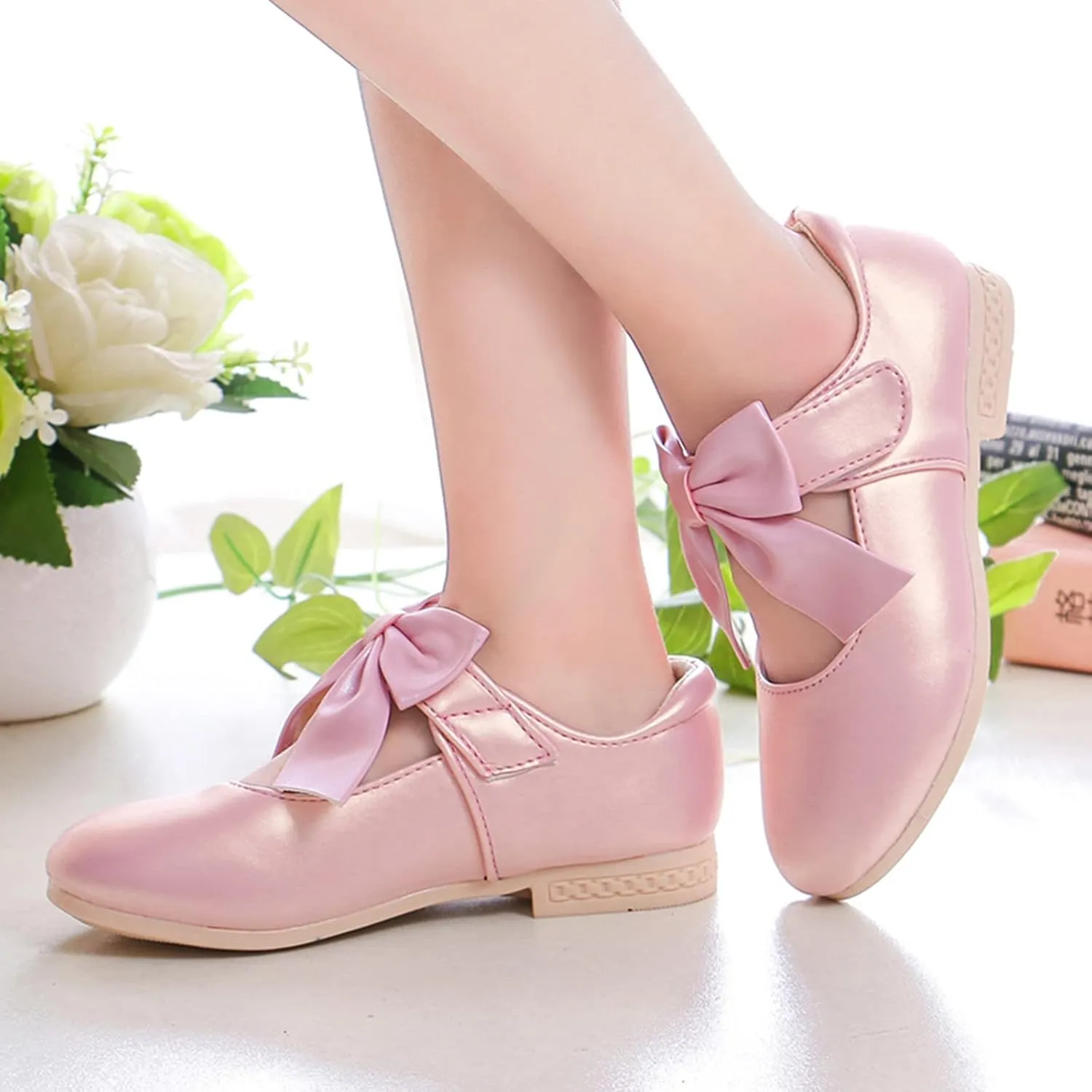 Girls Ballet Shoes Flower Girls Mary Jane Flat with Bow Toddler Gilrs Dress Shoes Party Wedding Toddler Shoes Girl