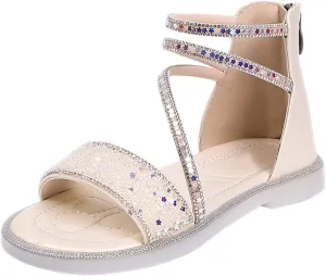 Girls Star Glitter Sandals Ankle Straps Open Toe Zipper Kids Sequin Shoes Rubber Lightweight Wedding Outdoor