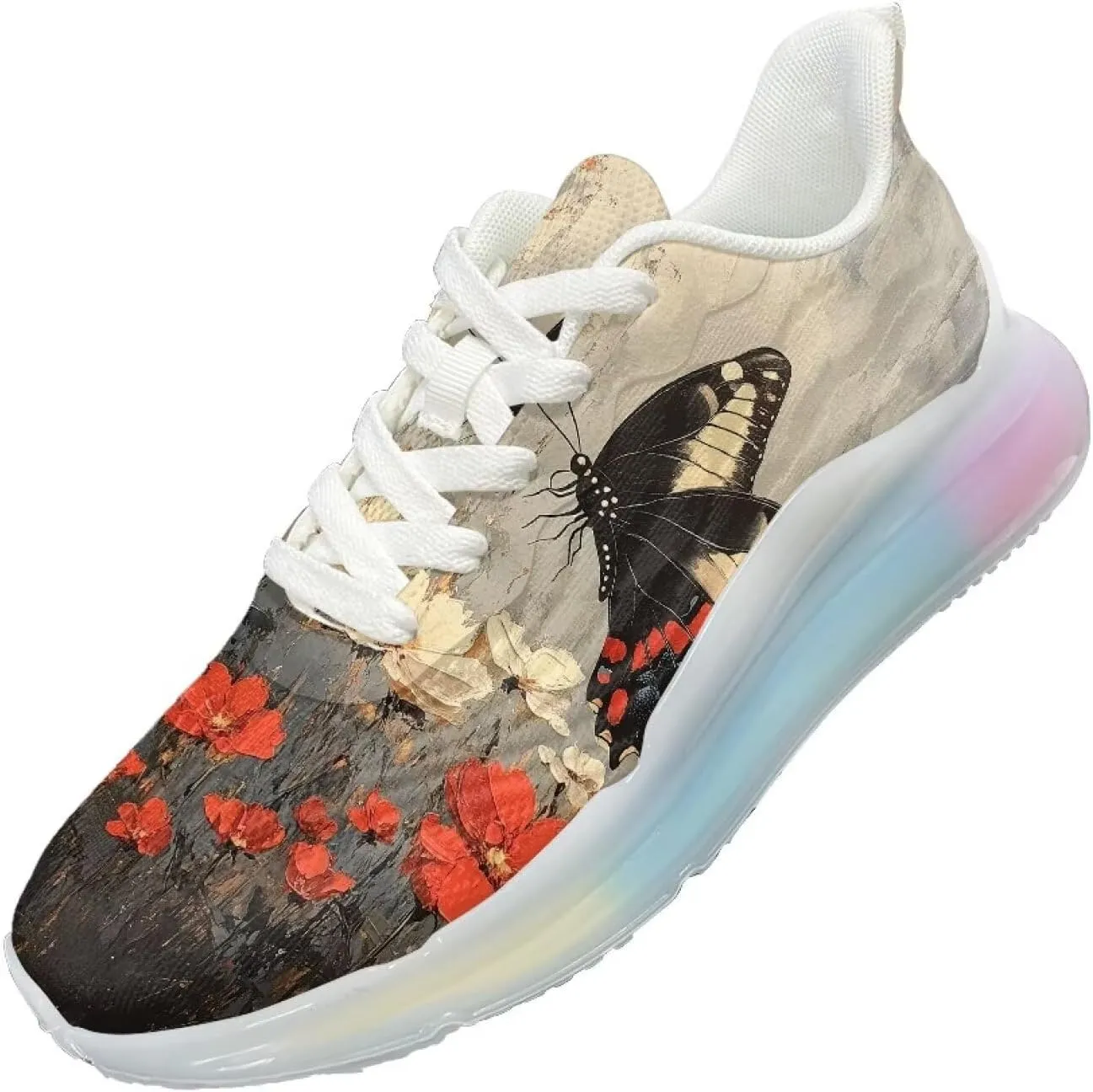 GOSTONG Womens Walking Shoes Elastic Lace Up Running Sneakers Air Cushion Soft Non Slip Sneakers for Outdoor Athletic US 6-11