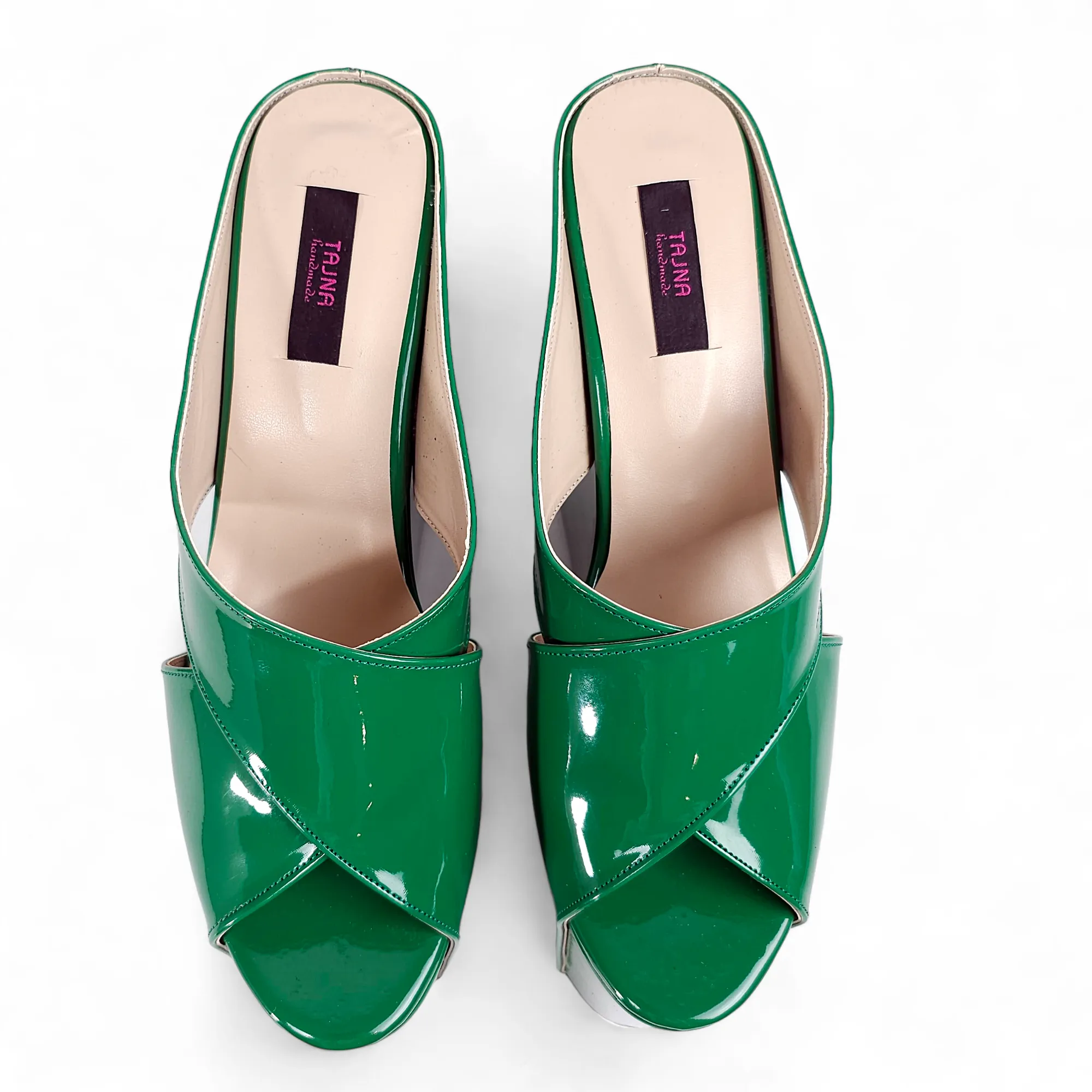 Green Gloss High Heel Wedge Platform Mule Slip Ons