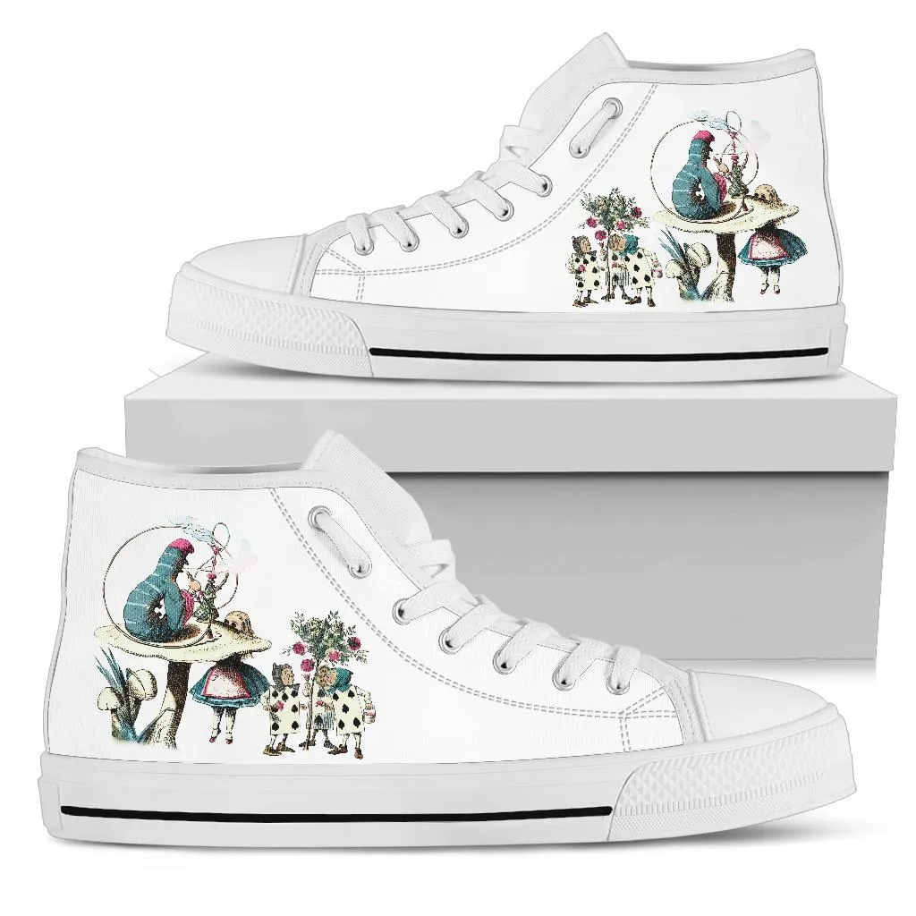 High Top Sneakers - Alice in Wonderland Gifts #42 White/Pink | Birthday Gifts, Gift Idea, Custom Sneakers Women, Custom Women's Sneakers