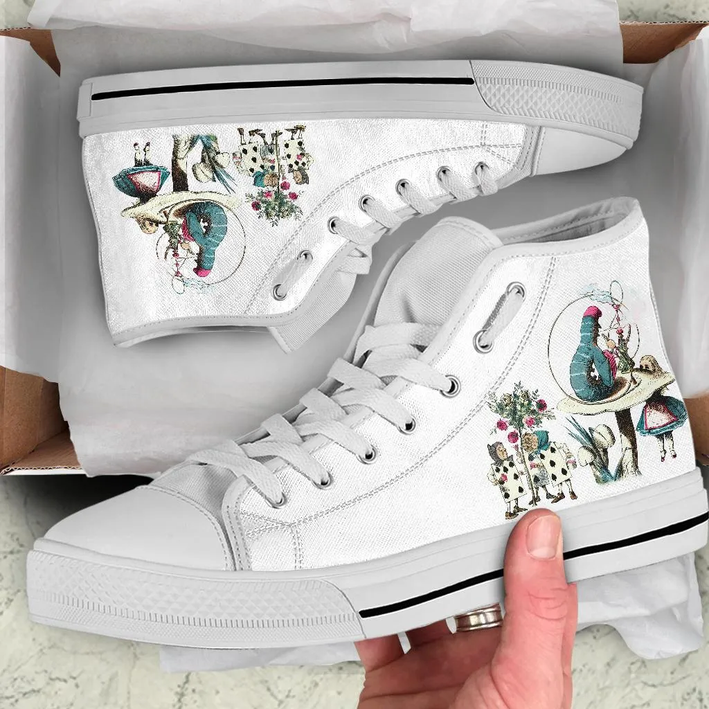 High Top Sneakers - Alice in Wonderland Gifts #42 White/Pink | Birthday Gifts, Gift Idea, Custom Sneakers Women, Custom Women's Sneakers