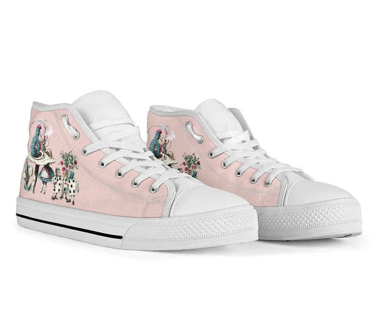 High Top Sneakers - Alice in Wonderland Gifts #42 White/Pink | Birthday Gifts, Gift Idea, Custom Sneakers Women, Custom Women's Sneakers