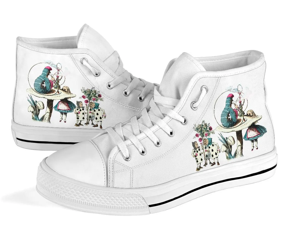 High Top Sneakers - Alice in Wonderland Gifts #42 White/Pink | Birthday Gifts, Gift Idea, Custom Sneakers Women, Custom Women's Sneakers