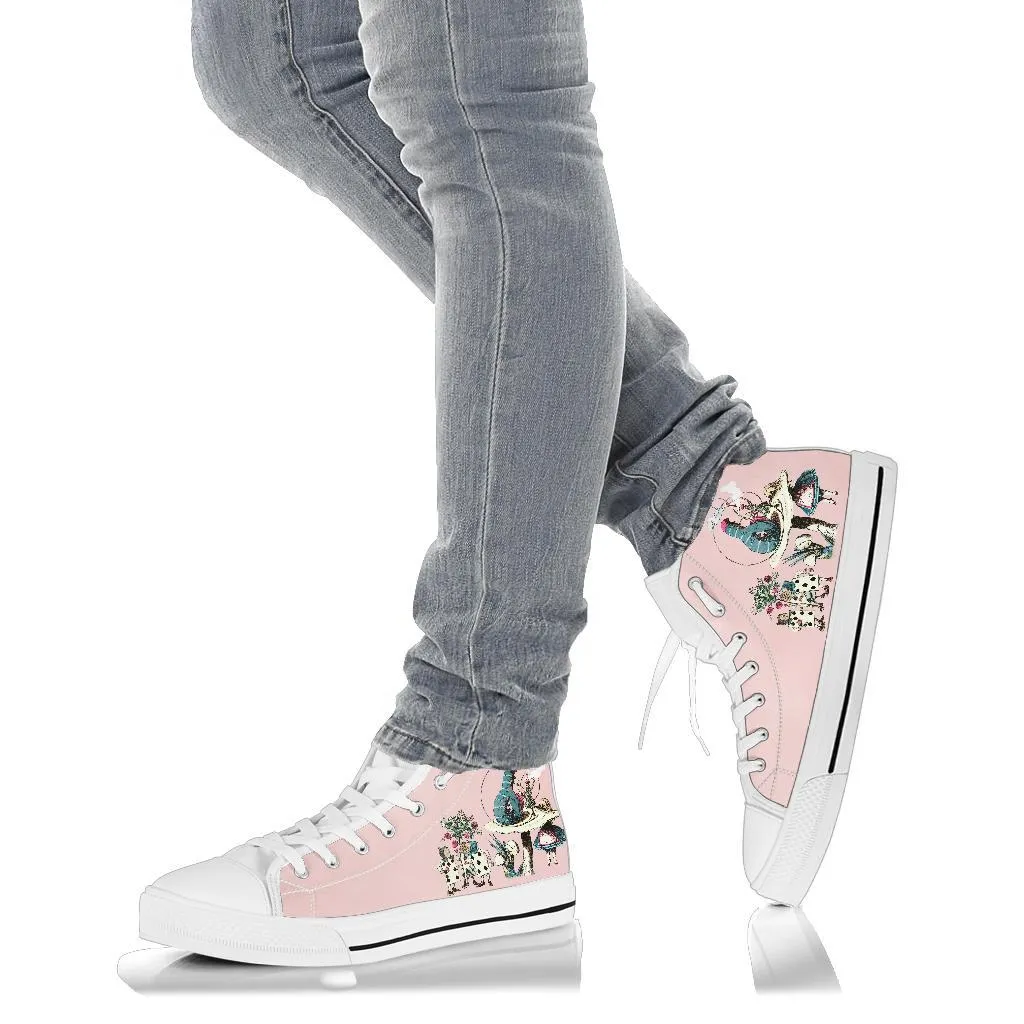 High Top Sneakers - Alice in Wonderland Gifts #42 White/Pink | Birthday Gifts, Gift Idea, Custom Sneakers Women, Custom Women's Sneakers