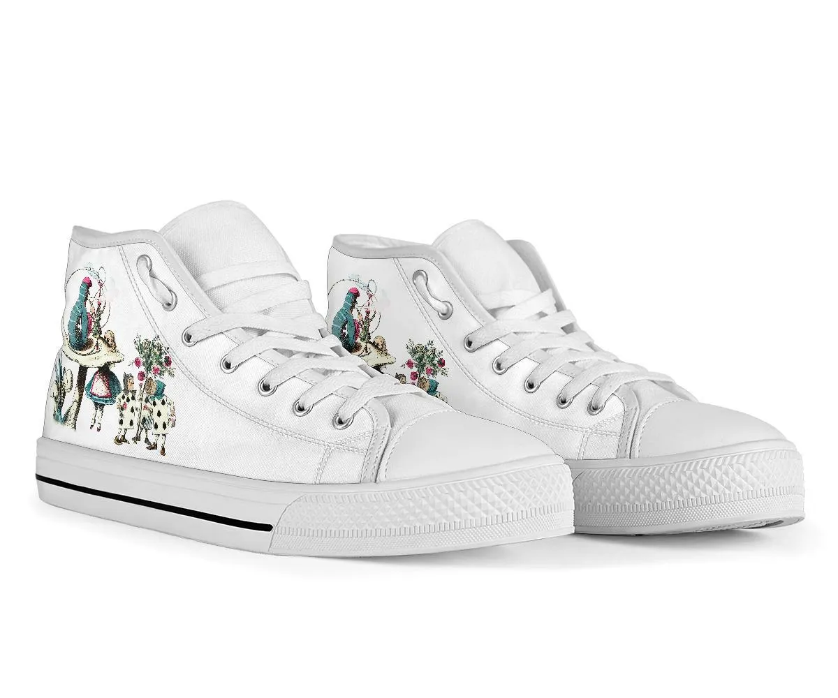 High Top Sneakers - Alice in Wonderland Gifts #42 White/Pink | Birthday Gifts, Gift Idea, Custom Sneakers Women, Custom Women's Sneakers