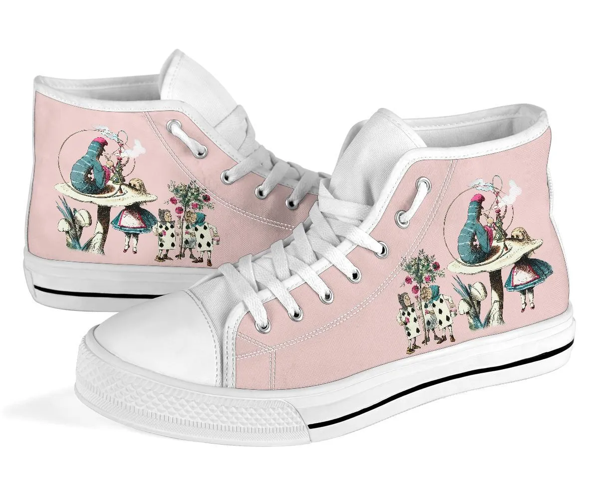 High Top Sneakers - Alice in Wonderland Gifts #42 White/Pink | Birthday Gifts, Gift Idea, Custom Sneakers Women, Custom Women's Sneakers