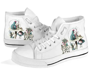 High Top Sneakers - Alice in Wonderland Gifts #42 White/Pink | Birthday Gifts, Gift Idea, Custom Sneakers Women, Custom Women's Sneakers