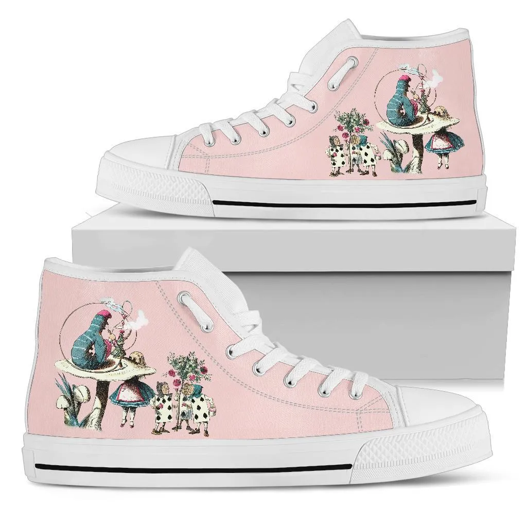 High Top Sneakers - Alice in Wonderland Gifts #42 White/Pink | Birthday Gifts, Gift Idea, Custom Sneakers Women, Custom Women's Sneakers