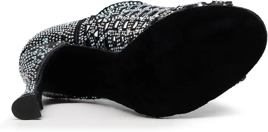 JUODVMP Women Rhinestone Dance Shoes Ballroom Latin Salsa Bachata Performance Dance Dancing Shoes QJW9001