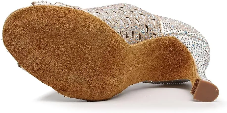 JUODVMP Women Rhinestone Dance Shoes Ballroom Latin Salsa Bachata Performance Dance Dancing Shoes QJW9001