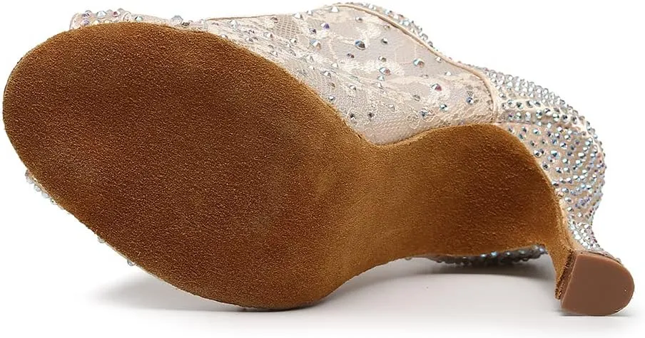 JUODVMP Women Rhinestone Dance Shoes Ballroom Latin Salsa Bachata Performance Dance Dancing Shoes QJW9001