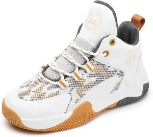 Kids Basketball Shoes Boys Air Cushion Sneakers Mid Top Training Shoes Non-Slip Sports Shoes Comfortable Shoes (White, 1.5 Big Kids)