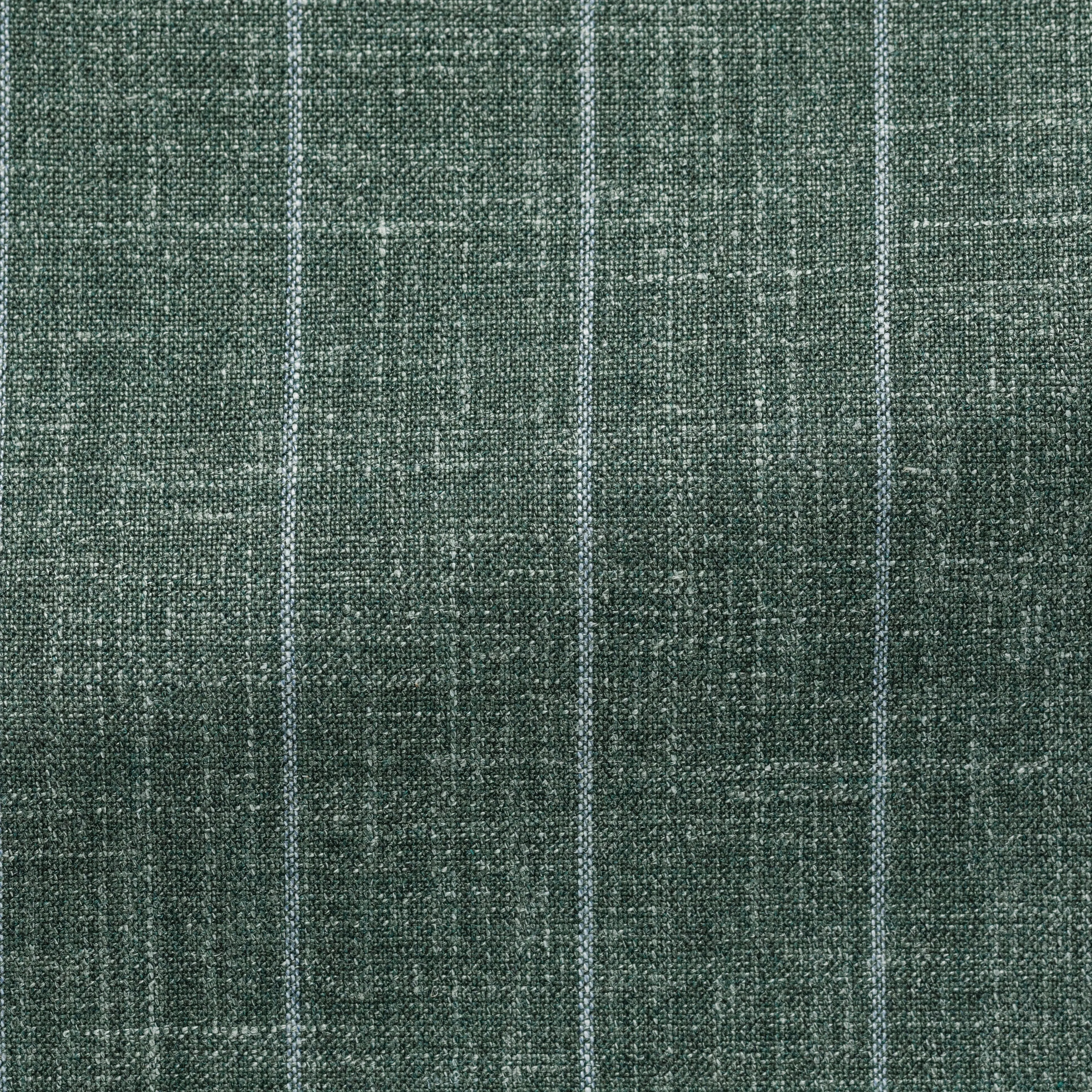 Loro Piana SUMMERTIME Forest Green Merino Wool, Silk & Linen Tropical Weave with Pencil Stripe