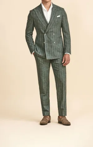 Loro Piana SUMMERTIME Forest Green Merino Wool, Silk & Linen Tropical Weave with Pencil Stripe