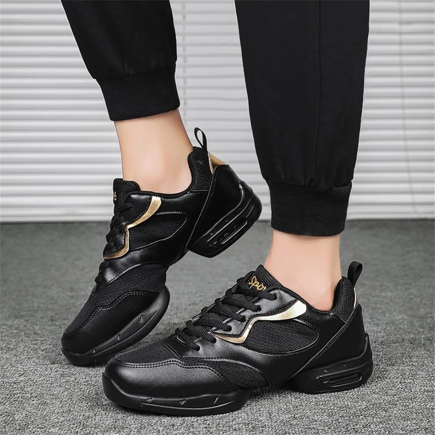 Men's Fashion Air Cushion Dance Shoes Sneakers Latin Jazz Ballroom Lace Up Dance Shoes Stylish Round Toe Platform Breathable Soft Bottom Outdoor Ballet Shoes for Men