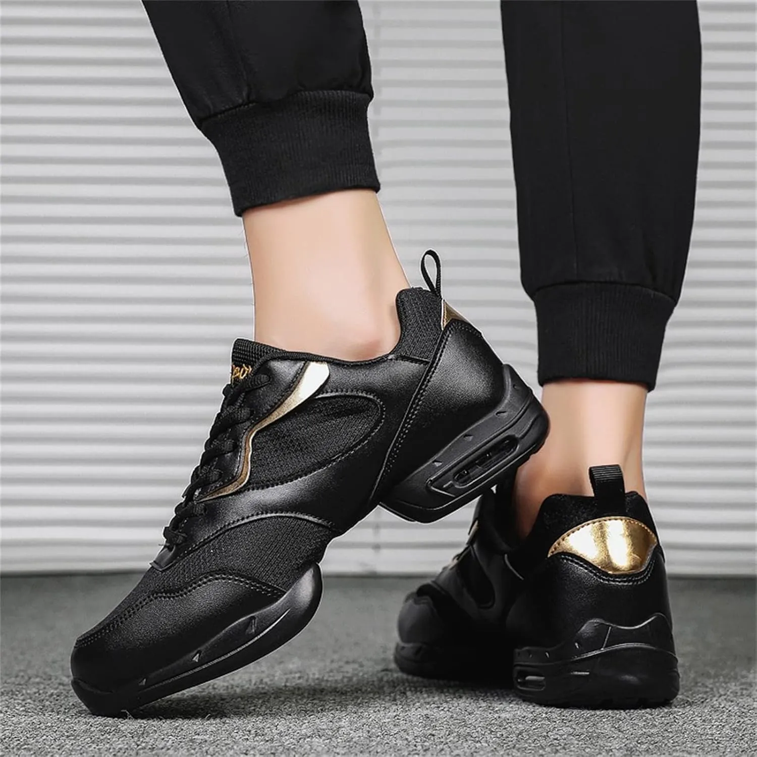 Men's Fashion Air Cushion Dance Shoes Sneakers Latin Jazz Ballroom Lace Up Dance Shoes Stylish Round Toe Platform Breathable Soft Bottom Outdoor Ballet Shoes for Men