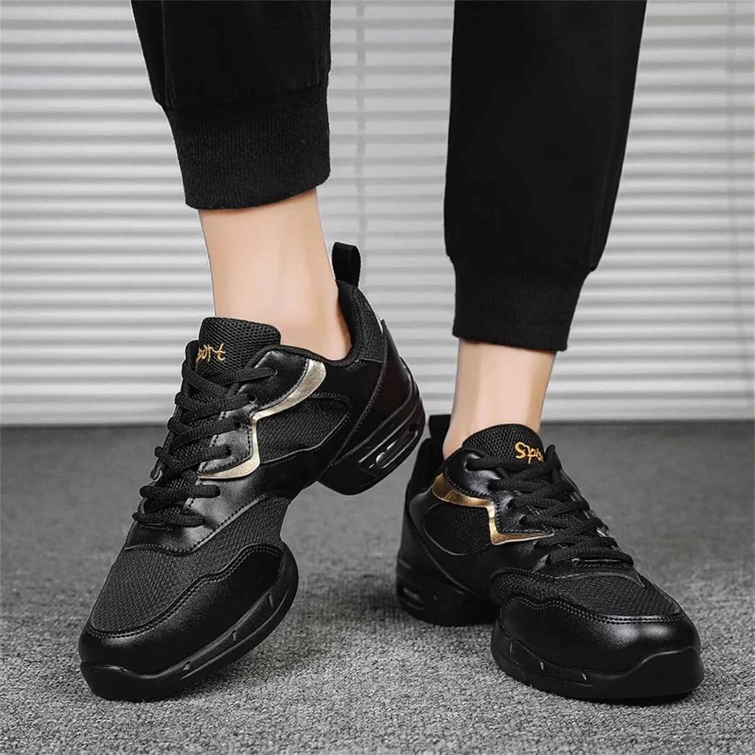 Men's Fashion Air Cushion Dance Shoes Sneakers Latin Jazz Ballroom Lace Up Dance Shoes Stylish Round Toe Platform Breathable Soft Bottom Outdoor Ballet Shoes for Men