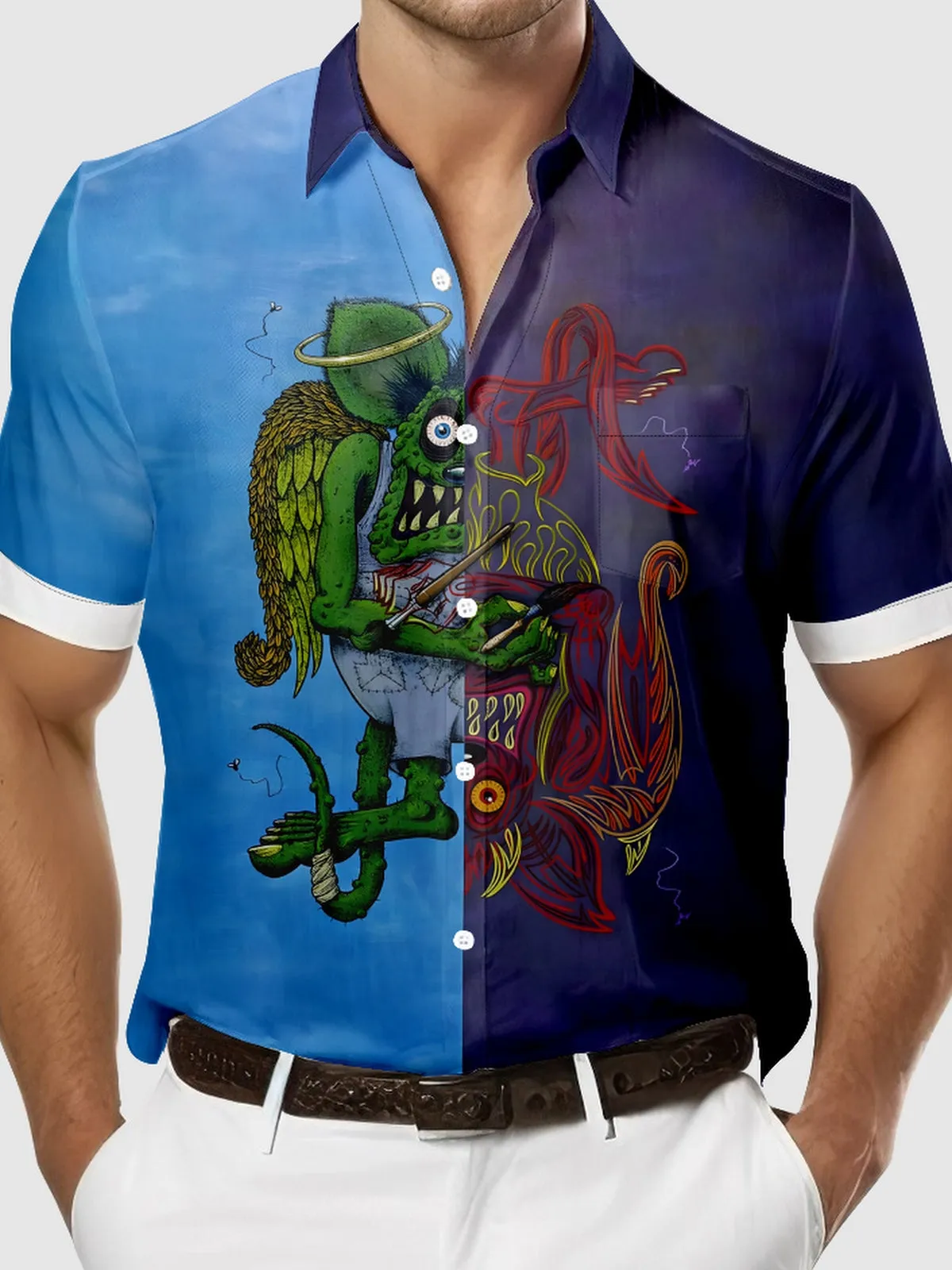Men's Rat Fink Transitions into Pinstripes Short Sleeve Shirt
