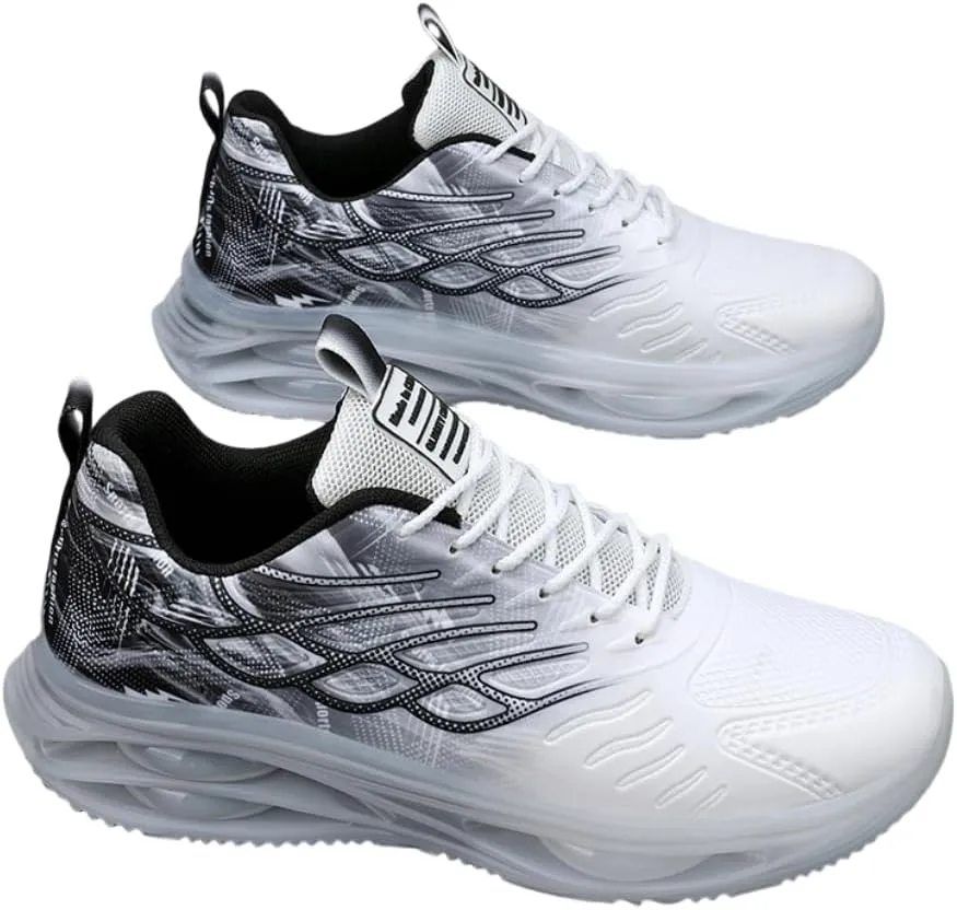 Men's Trendy Sneakers with Wing Pattern Shock Absorption Non Slip Lace Up Comfy for Outdoor Running Workout Hiking All Seasons