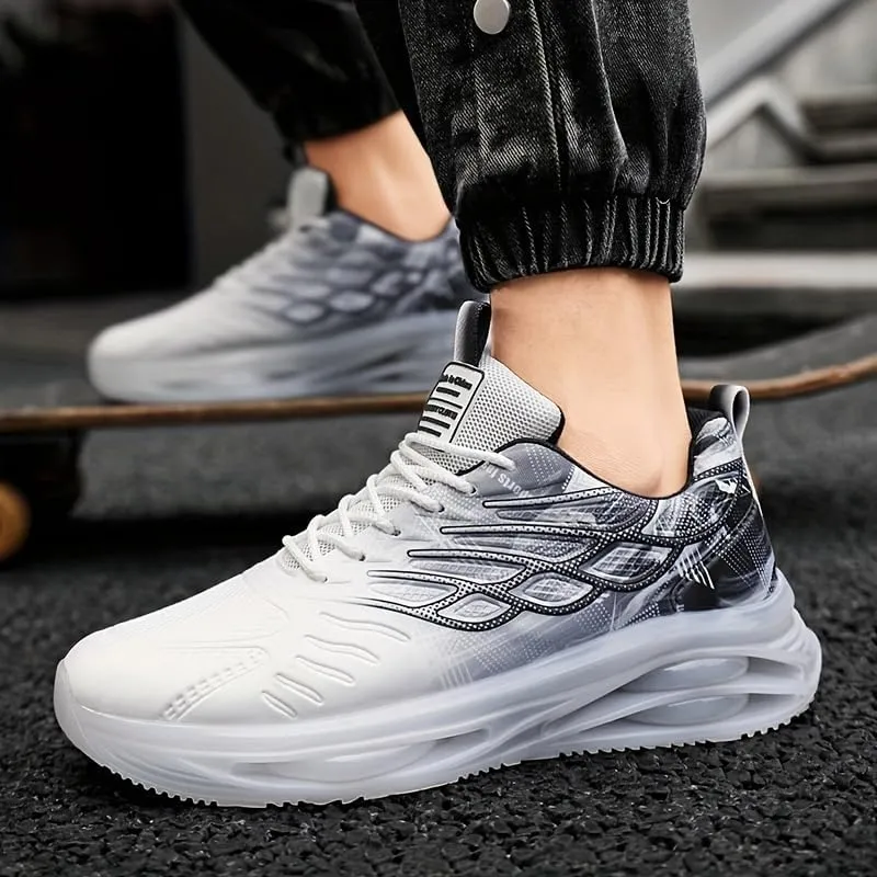 Men's Trendy Sneakers with Wing Pattern Shock Absorption Non Slip Lace Up Comfy for Outdoor Running Workout Hiking All Seasons