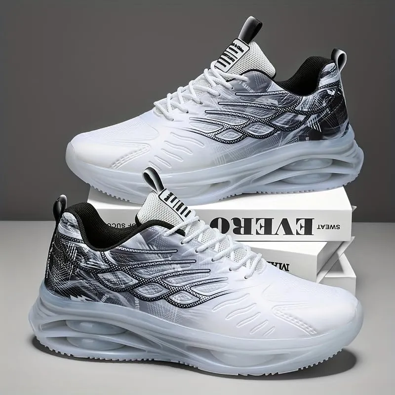 Men's Trendy Sneakers with Wing Pattern Shock Absorption Non Slip Lace Up Comfy for Outdoor Running Workout Hiking All Seasons