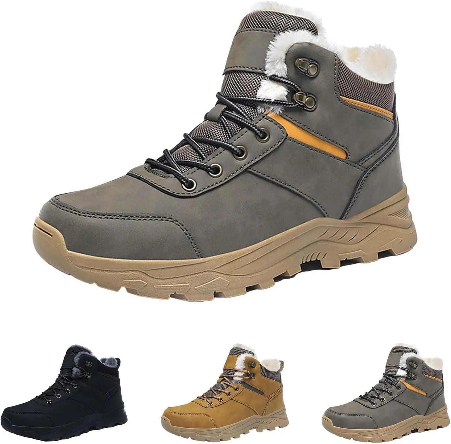 Men's Work Boots Composite Toe Hiking Sneakers Shoes with Fur Lined Womens Safety Shoes Non Slip Waterproof Outdoor Shoes Lightweight Anti Slip Hike Grounded Footwear