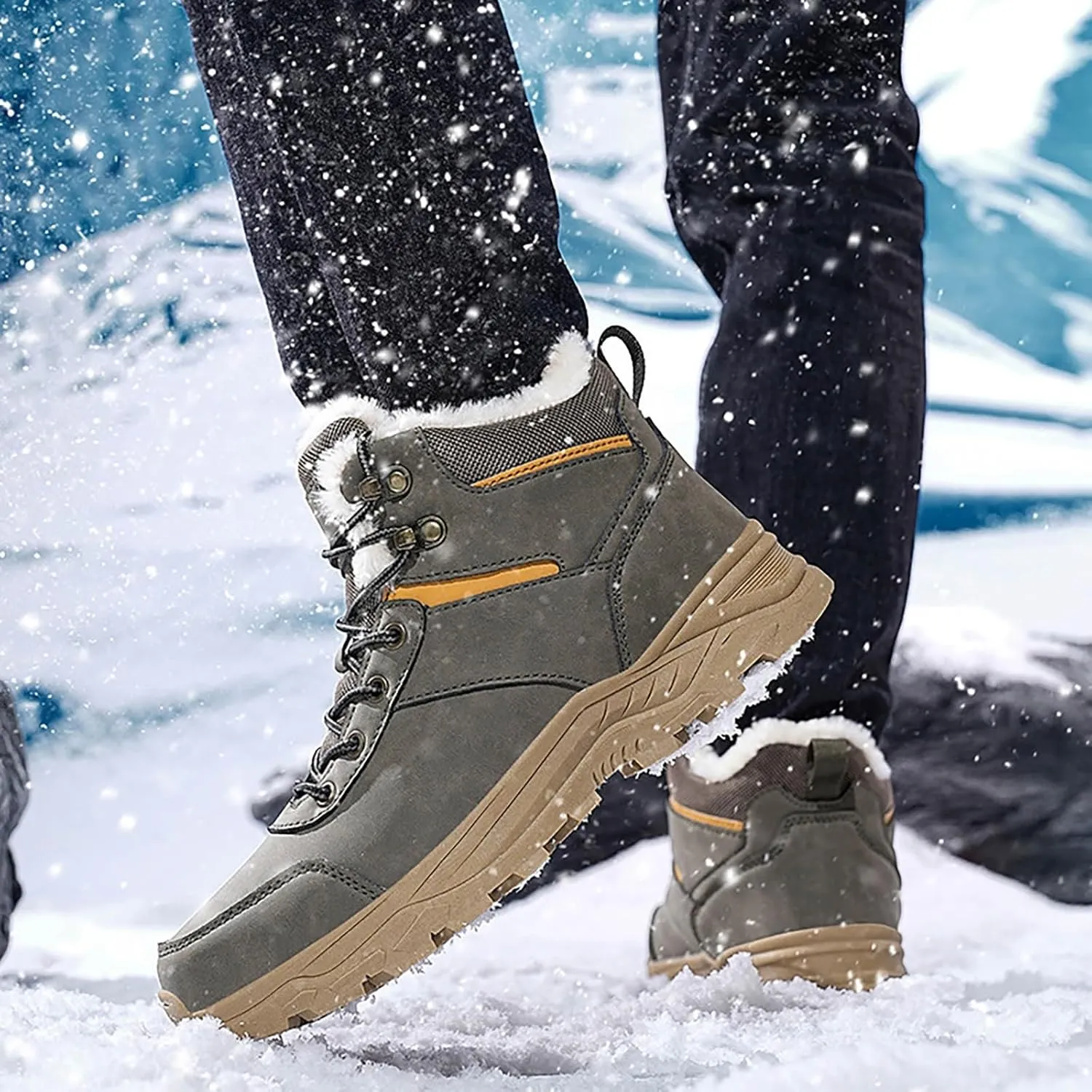 Men's Work Boots Composite Toe Hiking Sneakers Shoes with Fur Lined Womens Safety Shoes Non Slip Waterproof Outdoor Shoes Lightweight Anti Slip Hike Grounded Footwear
