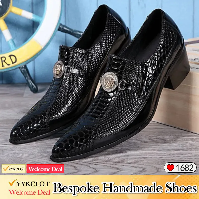 Personalized snake pattern high-heeled loafers men's bar nightclub leather shoes