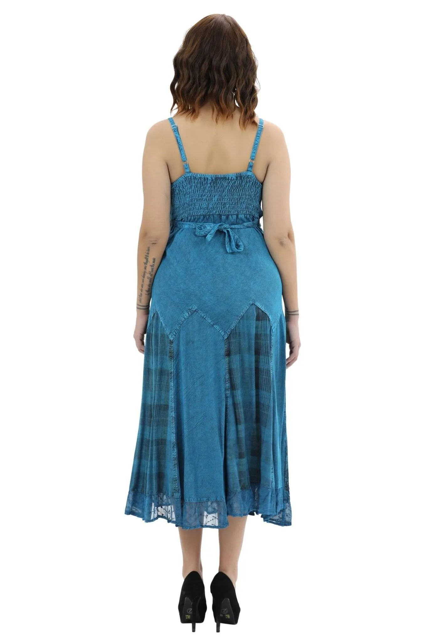 Plaid Panels Acid Wash Dress 152104