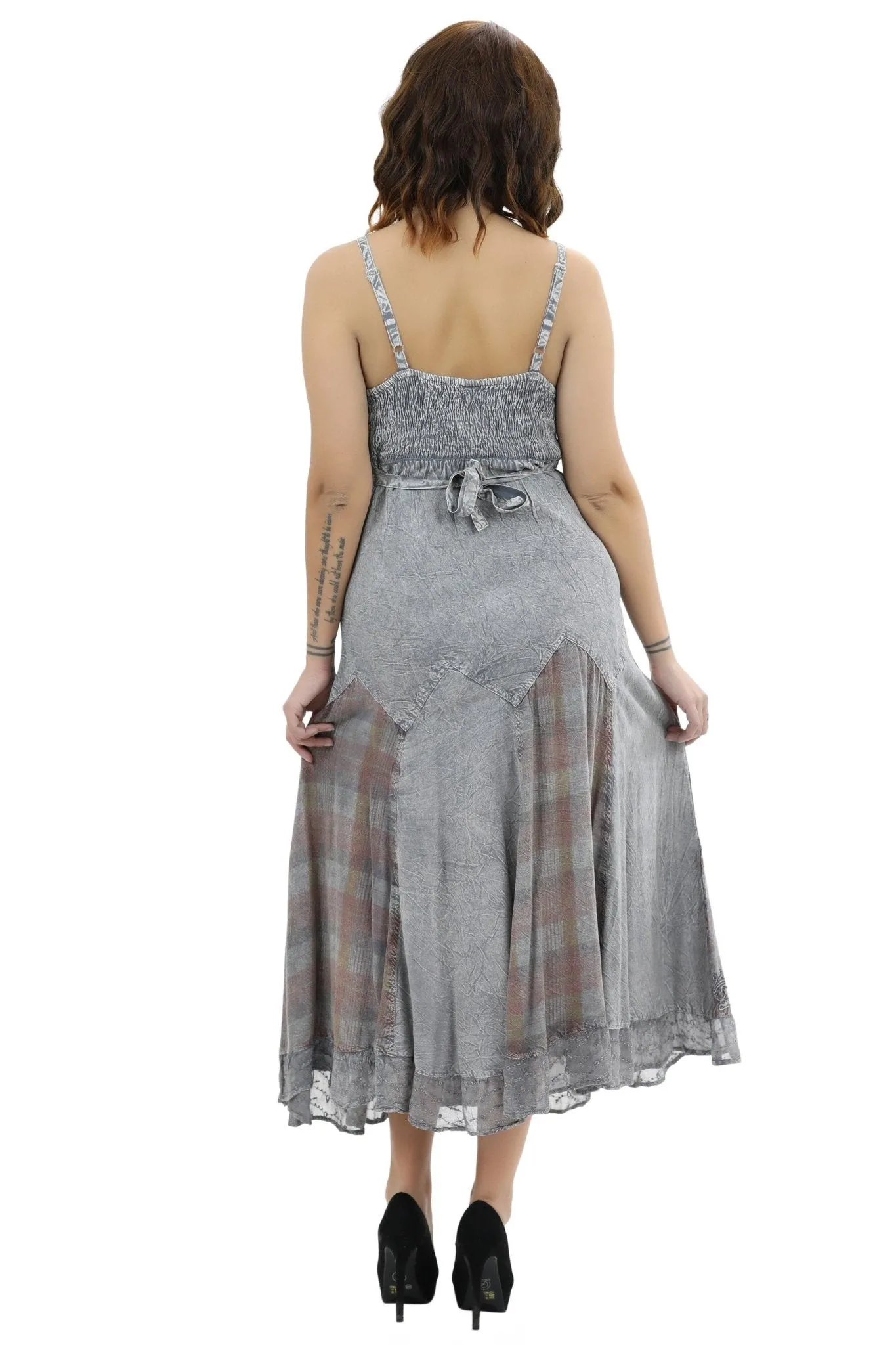 Plaid Panels Acid Wash Dress 152104