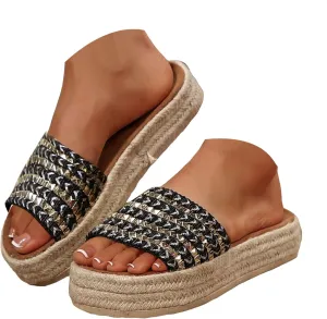 Platform Slip on Espadrille Sandals for Women,Wedge Espadrilles Bohemia Open Toe Comfort Non Slip Summer Casual Straw Woven Sandals Thick Sole Colorful Slingback Beach Vacation Walking Fashion Slipper