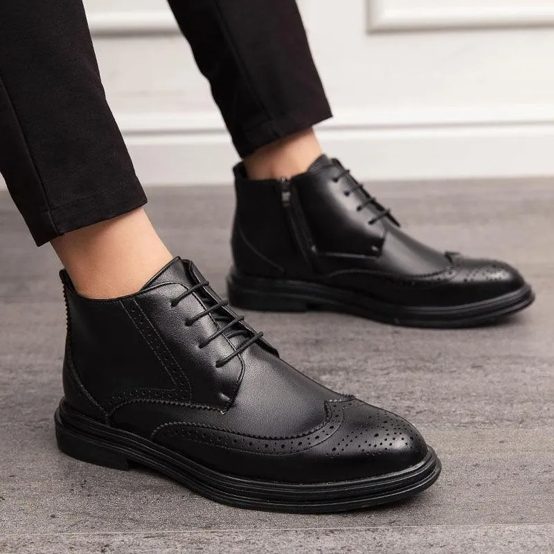 Retro Men Ankle Shoes Quality Leather Lace-Up Oxford