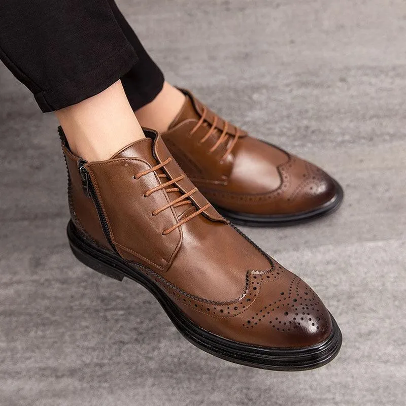 Retro Men Ankle Shoes Quality Leather Lace-Up Oxford