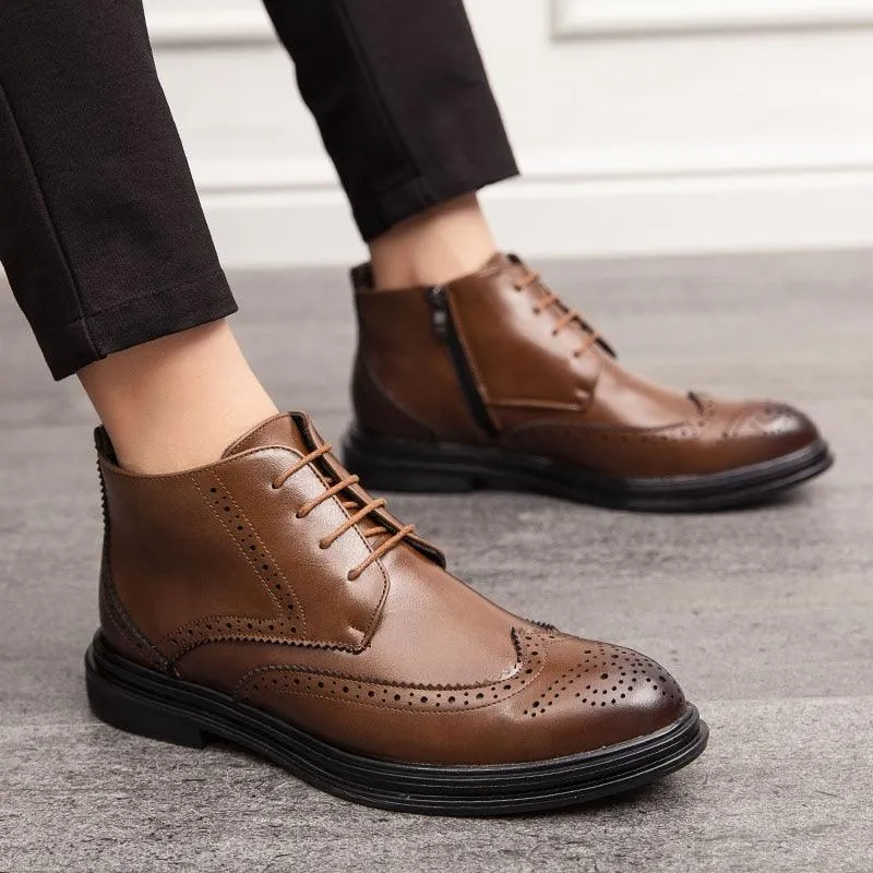 Retro Men Ankle Shoes Quality Leather Lace-Up Oxford