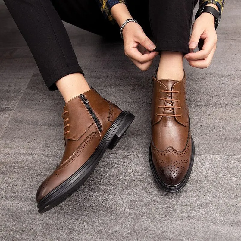 Retro Men Ankle Shoes Quality Leather Lace-Up Oxford
