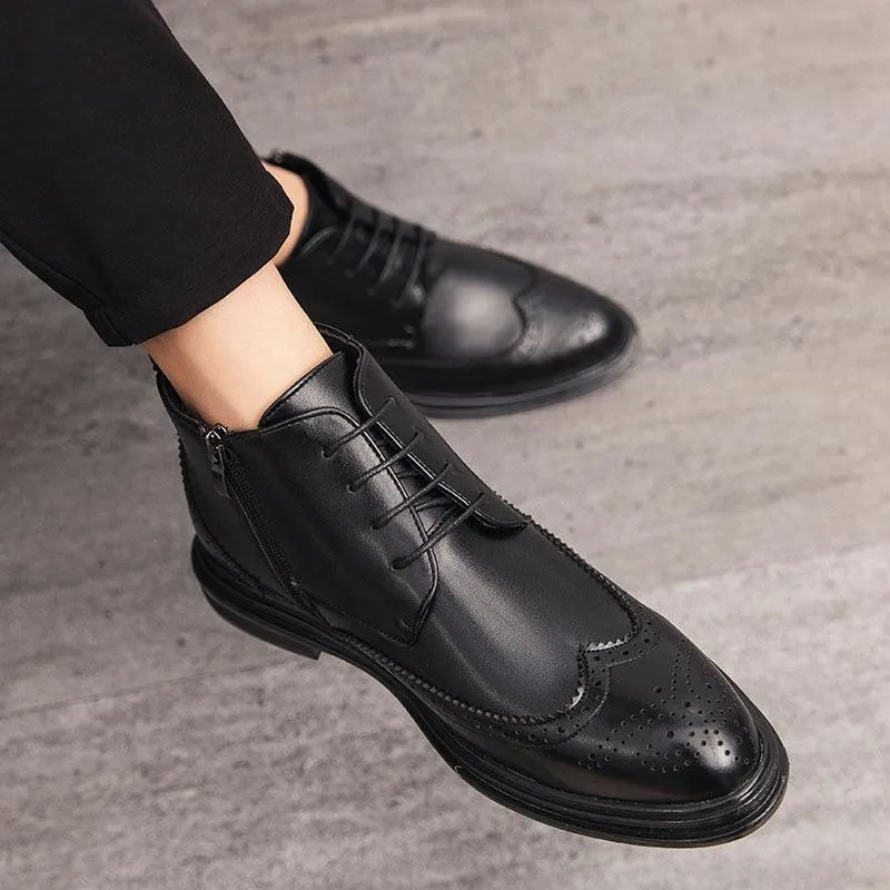 Retro Men Ankle Shoes Quality Leather Lace-Up Oxford