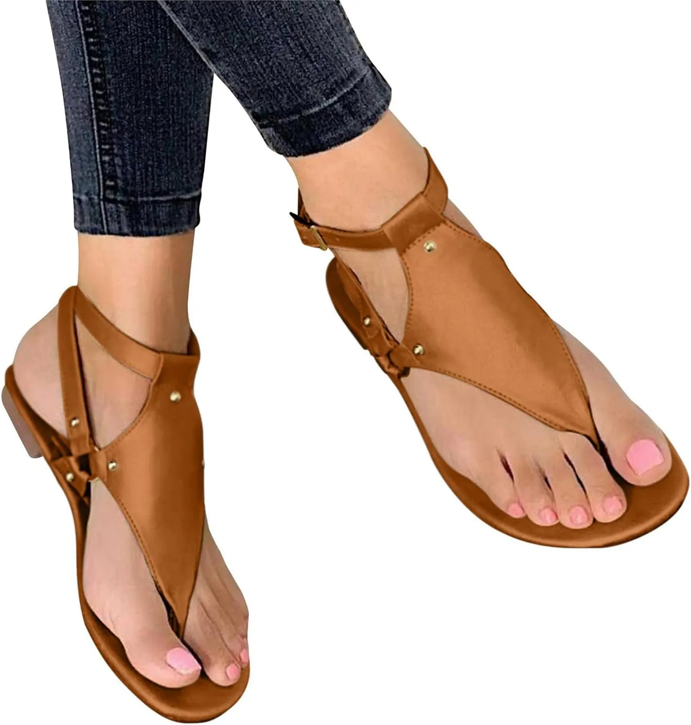 Sandals for Women Summer Dressy Ankle Strap Flat Sandals Lightweight Comfortable Thong Flip Flops Casual Open Toe Slipper Fashion Leather Retro Gladiator Shoes Athletic Walking Shoes